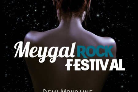 Affiche du premier Meygal Rock Festival, avec les demi mondaine, didier super, pierrot le fou et les gens bon beur. Festival de musique à St julien Chapteuil.